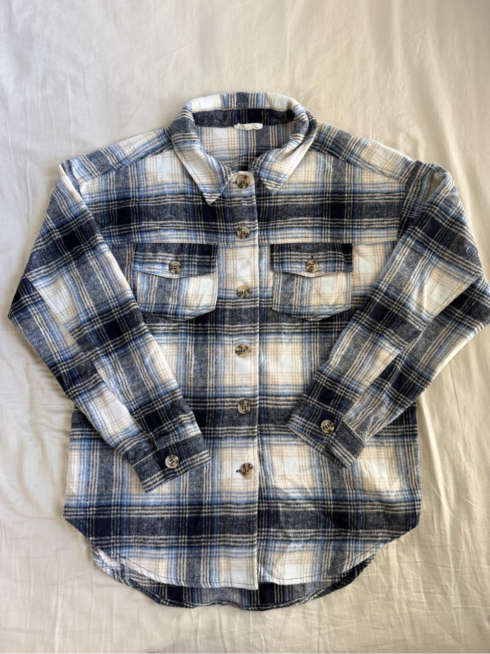 Blue and White Plaid Button-Up